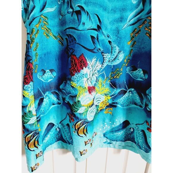 Surface L Vintage Tank Dress Blue Sea Life Beaded Satiny Feel India Large - Picture 3 of 7